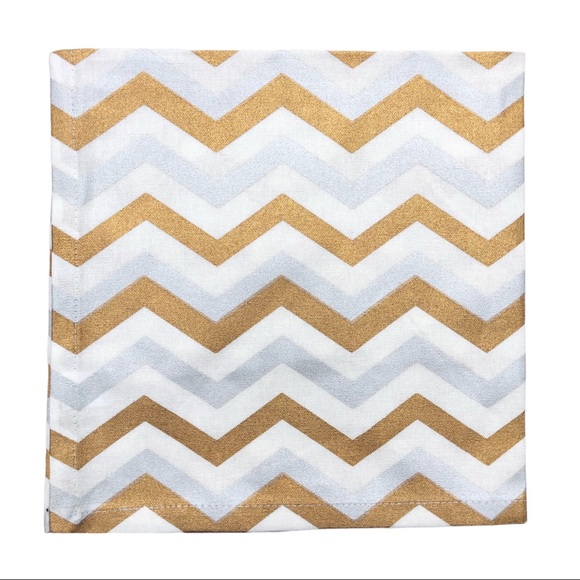 4 Dinner Napkins Set Linen Chevron Gold Silver 20” - Picture 7 of 8